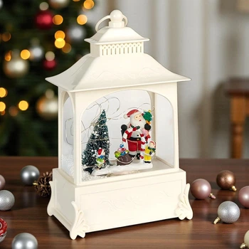 Новогодний фонарь с подсветкой и искусственным снегом, USB, 28x15x9 см (Декоративный светильник с Санта Клаусом и подарками)