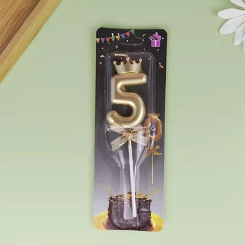 Свечка для торта Цифра 5 с короной золотистая 6 см (11155)