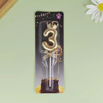 Свечка для торта Цифра 3 с короной золотистая 6 см (11153)