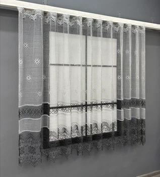 Тюль сетка VR-Textil Juli № 1232т Арка на кухню цвет серый с черным 200х150 см (53-0158)