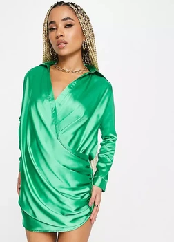 Атласное платье-рубашка Asos 117023358c17 38 зеленое (100000875)