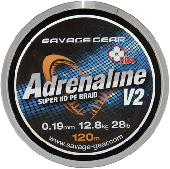Плетена волосінь Savage Gear Adrenaline V2 HD4 120 м 0.13 мм 7.8 кг сірого кольору (5706301548283)