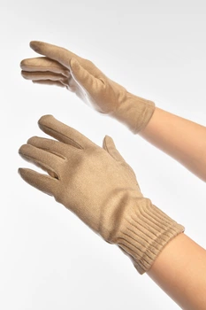 Перчатки женские замшевые на флисе сенсорные бежевого цвета GLOVES размер 7,5 (208023)