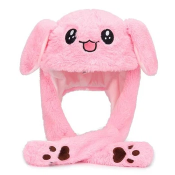 Светящаяся шапка пикачу с двигающимися ушками, шапка плюшевая Pikachu покемон розовая
