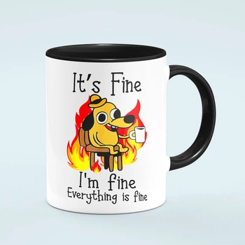 Чашка с собакой Everything is Fine 330 мл Чёрная