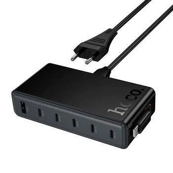 Многопортовый зарядный адаптер HOCO C151A 50W с 7 портами (6×USB-C+USB-A), кабель 1.5 м, черный (24366)