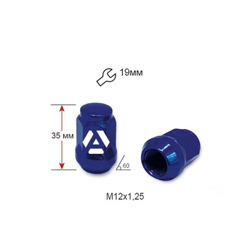 Гайка колесная A801444 BU M12х1,25х35 мм Конус (Matiz, Nissan, Niva, Subaru, Suzuki) Закрытая Синий Хром Ключ 19