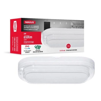 Светильник светодиодный аварийный аккумуляторный MAXUS MBH 6W 6500K IP65 Emergency Evacuation WH Oval