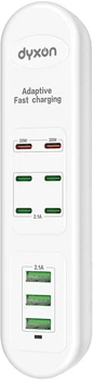 Сетевой фильтр-удлинитель Dyxon US-D02 55W 6xUSB-C (PD) + 3xUSB-A FAST CHARGER 2M White (DXN-USD02-55W-2M-W)