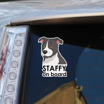 Стикер на авто со Стаффордом Staffy on board, наклейка собака в машине Серый