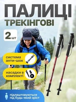 Трекінгові палиці для скандинавської ходьби 2 шт. Antishock MS 2019-1-RD Червоний