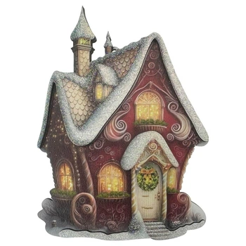 Ёлочная игрушка деревянная MIS LT Домик-замок красный 9×12,5×0,6 см