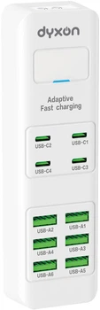 Мережевий фільтр-подовжувач Dyxon US-D03 28W 4xUSB-C + 6xUSB-A FAST CHARGER 2M White (DXN-USD03-28W-2M-W)