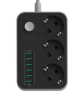 Подовжувач мережі CX-U613-B 3 розетки 6 USB 1.6 м Без бренду