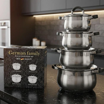 Набір каструль з нержавної сталі з багатошаровим дном та кришками German Family GF-2045