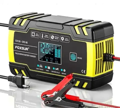 Зарядное устройство FOXUR 12V 8A/24V 4A для авто и мото аккумуляторов