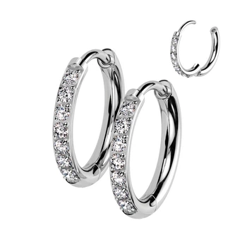 Титановые серьги конго Spikes TERH02-10-ST серьги-кольца серебристого цвета с фианитами (Диаметр: 10мм)