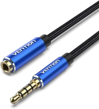 Кабель Vention TRRS Audio 3.5 мм 1 м Blue, 4 pin, с поддержкой микрофона, стерео (BHCLF)