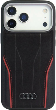 Панель Audi R8 Genuine Leather MagSafe для Apple iPhone 17 Pro Black-Red (AU-TPUPCMIP17P-R8/D3-RD)