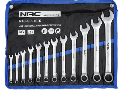 Zestaw kluczy płasko-oczkowych Nac 12 szt  6 - 22 mm + etui (NAC SP-12-S)