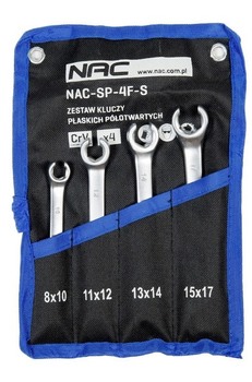 Zestaw kluczy płaskich Nac 4 szt Do przewodów wtryskowych hydraulicznych rozmiar 8 - 17 mm + etui (NAC-SP-4F-S)