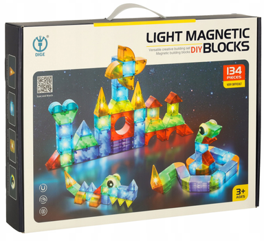 Klocki magnetyczne świecące KIK Light Magnetic Blocks Figury 134 elementy (5903039752733)