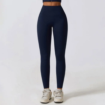 Лосины однотонные танцевальные женские Push Up эффект темно-синие 9033 L (48-50)