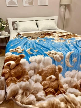 Двусторонний плед из велюра и искусственной овчины 200×220 см Мишки