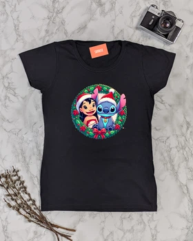 Футболка женская "Лило и Стич (новогодние)" 2XL
