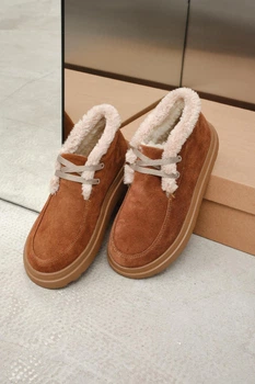 Жіночі короткі зимові черевики PARADIZE SHOES руді замшеві на шнурках із бежевою опушкою 37 розмір (устілка 24,5 см)
