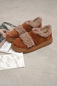 Жіночі зимові кеди PARADIZE SHOES рижі замшеві з великою хутряною липучкою на високій підошві 37 розмір (устілка 24,5 см)