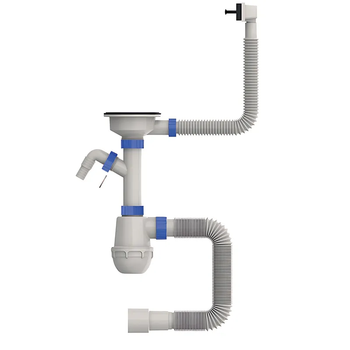 Сифон для кухні Mixxus SK-05-BL 3 1/2"x40 з пластиковою сіткою, відведенням для пральної машини, м. Київ