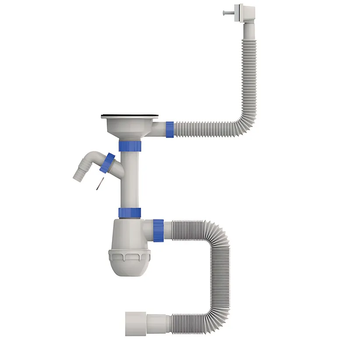 Сифон для кухни Mixxus SK-05-WH 3 1/2"x40 с пластиковой сеткой, отводом для стиральной машины, г