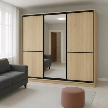 Шафа купе Mebel Star трьохдверна дзерколо + комбі 2 і темний профіль 180*240*60 Дуб сонома