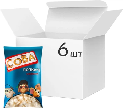Упаковка попкорна Сова Кукурузное наслаждение Соленый 90 г x 6 шт (0.54 кг) (14820047630137)
