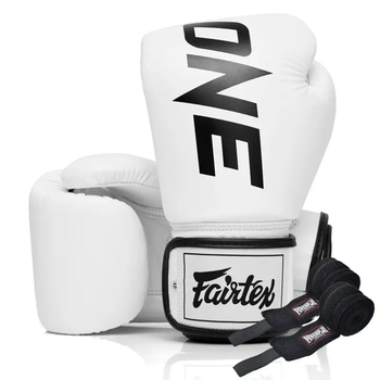 Рукавички боксерські шкіряні з бинтами Fairtex BGV1-ONE 14 унцій, білі