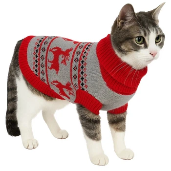 Свитер для котов (кошек) Олени 2XL Красный
