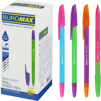 Набор ручек Buromax Bloom шариковые 0.7 мм Синие Корпус ассорти 50 шт (BM.8124-01)