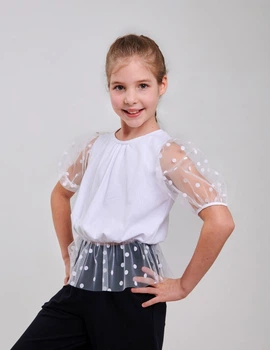 Блузка (короткий рукав) для девочки SMIL 114973 Белый горошек р.122