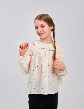 Блузка (длинный рукав) для девочки SMIL 114967 Горошек на молочном р.128