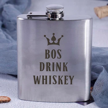 Фляга сталева "Bos drink whiskey", англійська, Дерев'яна подарункова коробка, 210 мл 5155140