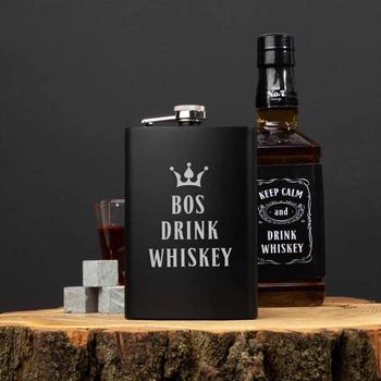Фляга "Bos drink whiskey", англійська, Дерев'яна подарункова коробка, 210 мл 5156036