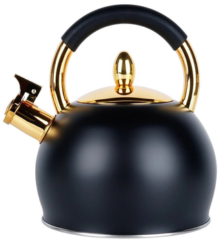 Czajnik Vilde z gwizdkiem stalowy Czarno-złoty 3 l (5904316479176)