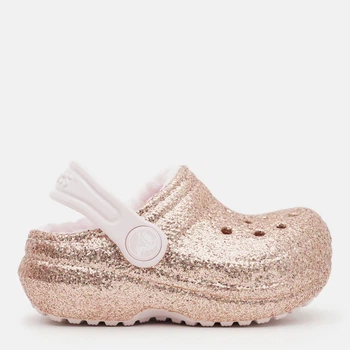 Детские кроксы-сабо для девочки Crocs Classic Lined Glitter Clog T 207463-2UB 24/25 (C8) Бежевые (191448983823)