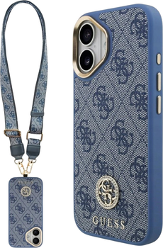 Панель Guess 4G Strass Logo & Big Strap Metal Buttons MagSafe для iPhone 17 Blue (3666339551254)