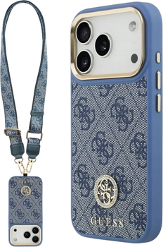 Панель Guess 4G Strass Logo & Big Strap Metal Buttons MagSafe для iPhone 17 Pro Max Blue (3666339551285)
