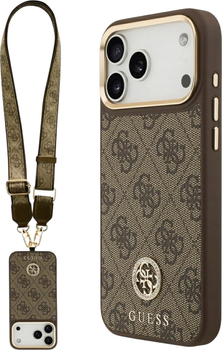 Панель Guess 4G Strass Logo & Big Strap Metal Buttons MagSafe для iPhone 17 Pro Max Brown (3666339550981)