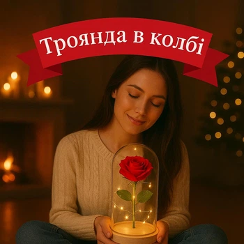 Нічник троянда в скляній колбі з LED підсвічуванням романтичний подарунок в подарунковій коробці