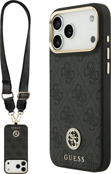 Панель Guess 4G Strass Logo & Big Strap Metal Buttons MagSafe для iPhone 17 Pro Max Black (3666339550837)