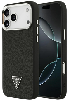 Etui Guess Grained Triangle Logo MagSafe do iPhone 17 Pro Max Czarny